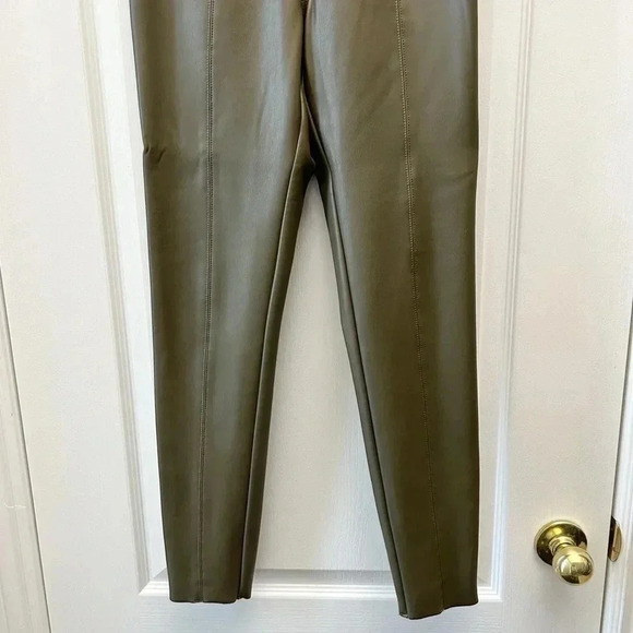 Topshop Piper Faux Leather Leggings Olive  Khaki Green Size 4 - Picture 6 of 14